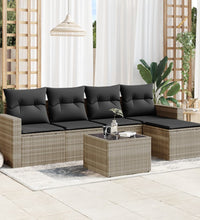 6-tlg. Garten-Sofagarnitur mit Kissen Hellgrau Poly Rattan