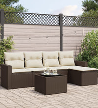 6-tlg. Garten-Sofagarnitur mit Kissen Braun Poly Rattan