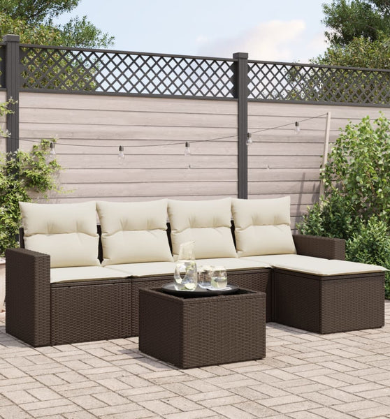 6-tlg. Garten-Sofagarnitur mit Kissen Braun Poly Rattan