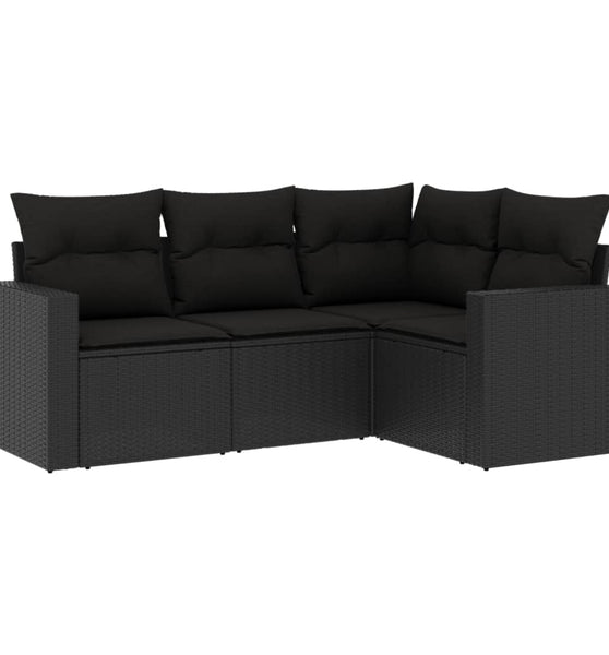 4-tlg. Garten-Sofagarnitur mit Kissen Schwarz Poly Rattan