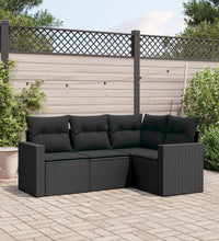 4-tlg. Garten-Sofagarnitur mit Kissen Schwarz Poly Rattan