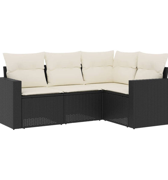 4-tlg. Garten-Sofagarnitur mit Kissen Schwarz Poly Rattan