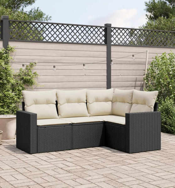 4-tlg. Garten-Sofagarnitur mit Kissen Schwarz Poly Rattan