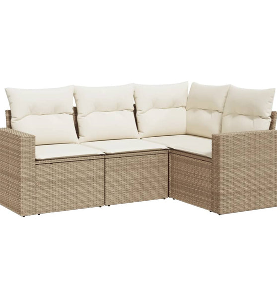 4-tlg. Garten-Sofagarnitur mit Kissen Beige Poly Rattan