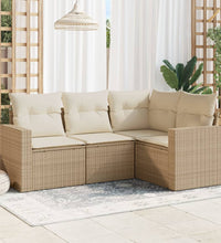 4-tlg. Garten-Sofagarnitur mit Kissen Beige Poly Rattan