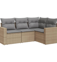 4-tlg. Garten-Sofagarnitur mit Kissen Beige Poly Rattan