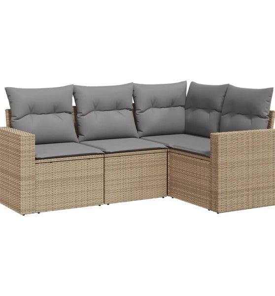 4-tlg. Garten-Sofagarnitur mit Kissen Beige Poly Rattan