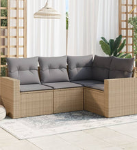 4-tlg. Garten-Sofagarnitur mit Kissen Beige Poly Rattan