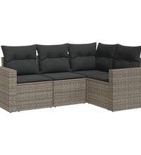 4-tlg. Garten-Sofagarnitur mit Kissen Grau Poly Rattan