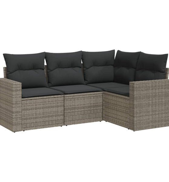 4-tlg. Garten-Sofagarnitur mit Kissen Grau Poly Rattan