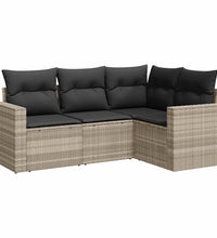 4-tlg. Garten-Sofagarnitur mit Kissen Hellgrau Poly Rattan