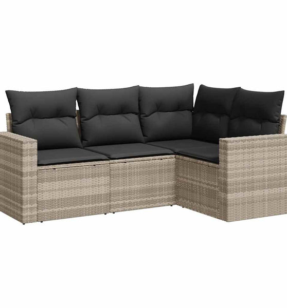 4-tlg. Garten-Sofagarnitur mit Kissen Hellgrau Poly Rattan