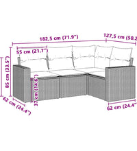 4-tlg. Garten-Sofagarnitur mit Kissen Hellgrau Poly Rattan