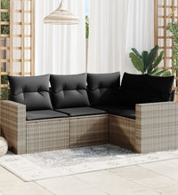 4-tlg. Garten-Sofagarnitur mit Kissen Hellgrau Poly Rattan