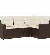 4-tlg. Garten-Sofagarnitur mit Kissen Braun Poly Rattan