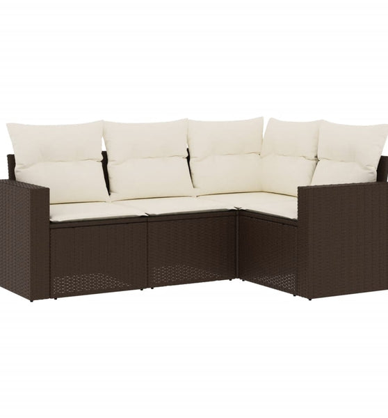 4-tlg. Garten-Sofagarnitur mit Kissen Braun Poly Rattan