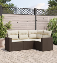 4-tlg. Garten-Sofagarnitur mit Kissen Braun Poly Rattan