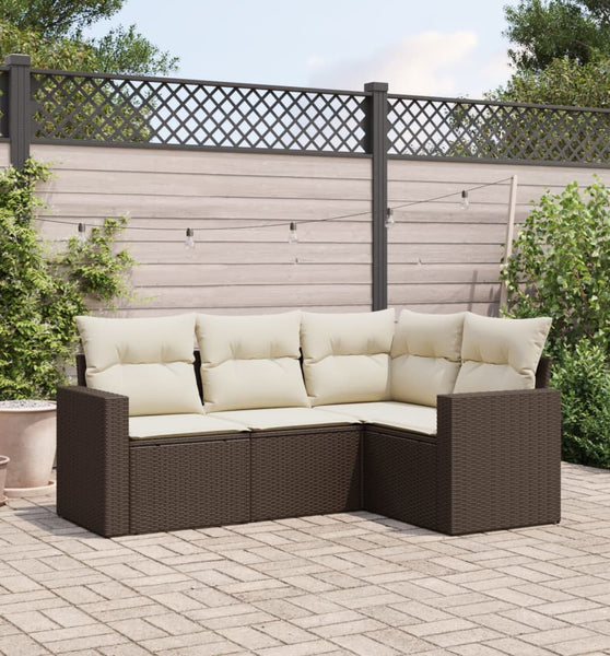 4-tlg. Garten-Sofagarnitur mit Kissen Braun Poly Rattan