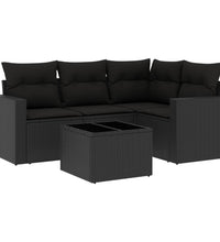 5-tlg. Garten-Sofagarnitur mit Kissen Schwarz Poly Rattan
