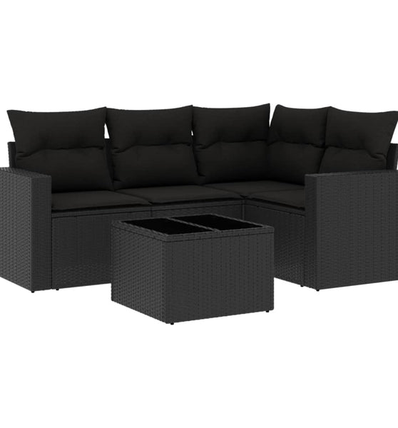 5-tlg. Garten-Sofagarnitur mit Kissen Schwarz Poly Rattan