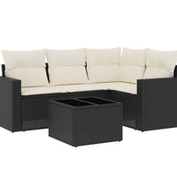 5-tlg. Garten-Sofagarnitur mit Kissen Schwarz Poly Rattan