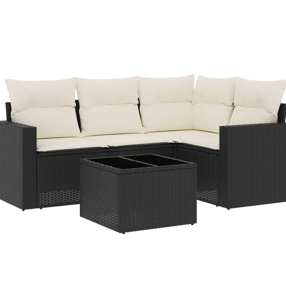 5-tlg. Garten-Sofagarnitur mit Kissen Schwarz Poly Rattan