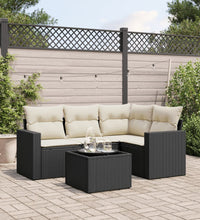 5-tlg. Garten-Sofagarnitur mit Kissen Schwarz Poly Rattan