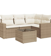 5-tlg. Garten-Sofagarnitur mit Kissen Beige Poly Rattan
