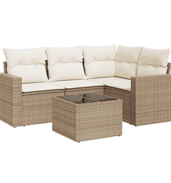 5-tlg. Garten-Sofagarnitur mit Kissen Beige Poly Rattan