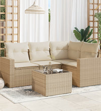 5-tlg. Garten-Sofagarnitur mit Kissen Beige Poly Rattan