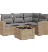 5-tlg. Garten-Sofagarnitur mit Kissen Beige Poly Rattan