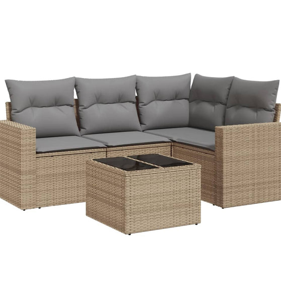 5-tlg. Garten-Sofagarnitur mit Kissen Beige Poly Rattan