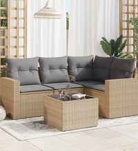 5-tlg. Garten-Sofagarnitur mit Kissen Beige Poly Rattan