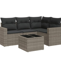5-tlg. Garten-Sofagarnitur mit Kissen Grau Poly Rattan