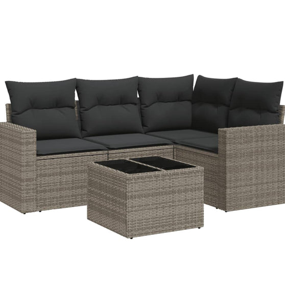 5-tlg. Garten-Sofagarnitur mit Kissen Grau Poly Rattan