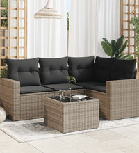 5-tlg. Garten-Sofagarnitur mit Kissen Grau Poly Rattan