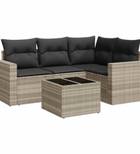 5-tlg. Garten-Sofagarnitur mit Kissen Hellgrau Poly Rattan