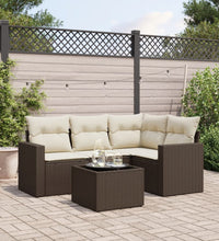 5-tlg. Garten-Sofagarnitur mit Kissen Braun Poly Rattan