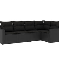 5-tlg. Garten-Sofagarnitur mit Kissen Schwarz Poly Rattan