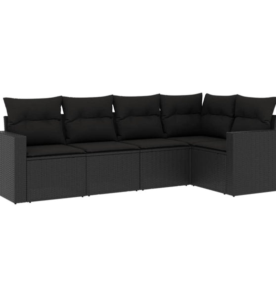 5-tlg. Garten-Sofagarnitur mit Kissen Schwarz Poly Rattan