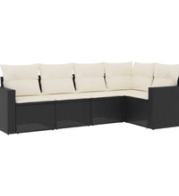 5-tlg. Garten-Sofagarnitur mit Kissen Schwarz Poly Rattan