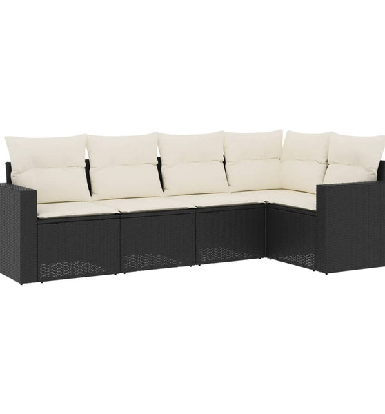 5-tlg. Garten-Sofagarnitur mit Kissen Schwarz Poly Rattan
