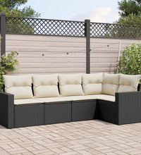 5-tlg. Garten-Sofagarnitur mit Kissen Schwarz Poly Rattan
