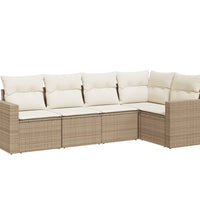 5-tlg. Garten-Sofagarnitur mit Kissen Beige Poly Rattan