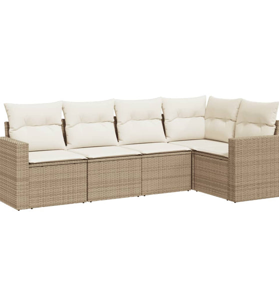 5-tlg. Garten-Sofagarnitur mit Kissen Beige Poly Rattan