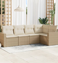 5-tlg. Garten-Sofagarnitur mit Kissen Beige Poly Rattan