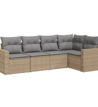 5-tlg. Garten-Sofagarnitur mit Kissen Beige Poly Rattan