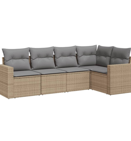 5-tlg. Garten-Sofagarnitur mit Kissen Beige Poly Rattan