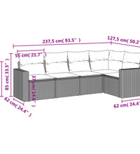 5-tlg. Garten-Sofagarnitur mit Kissen Beige Poly Rattan