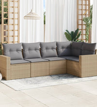 5-tlg. Garten-Sofagarnitur mit Kissen Beige Poly Rattan